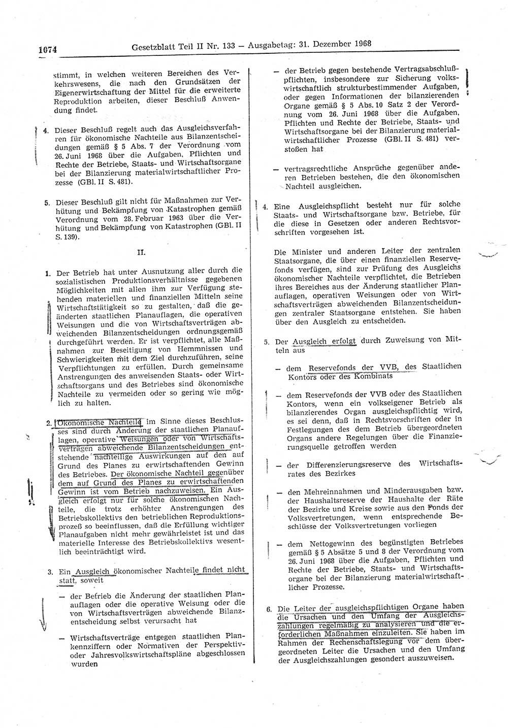 Gesetzblatt (GBl.) der Deutschen Demokratischen Republik (DDR) Teil ⅠⅠ 1968, Seite 1074 (GBl. DDR ⅠⅠ 1968, S. 1074)