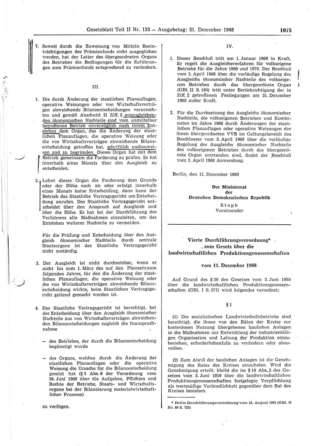 Gesetzblatt (GBl.) der Deutschen Demokratischen Republik (DDR) Teil ⅠⅠ 1968, Seite 1075 (GBl. DDR ⅠⅠ 1968, S. 1075)