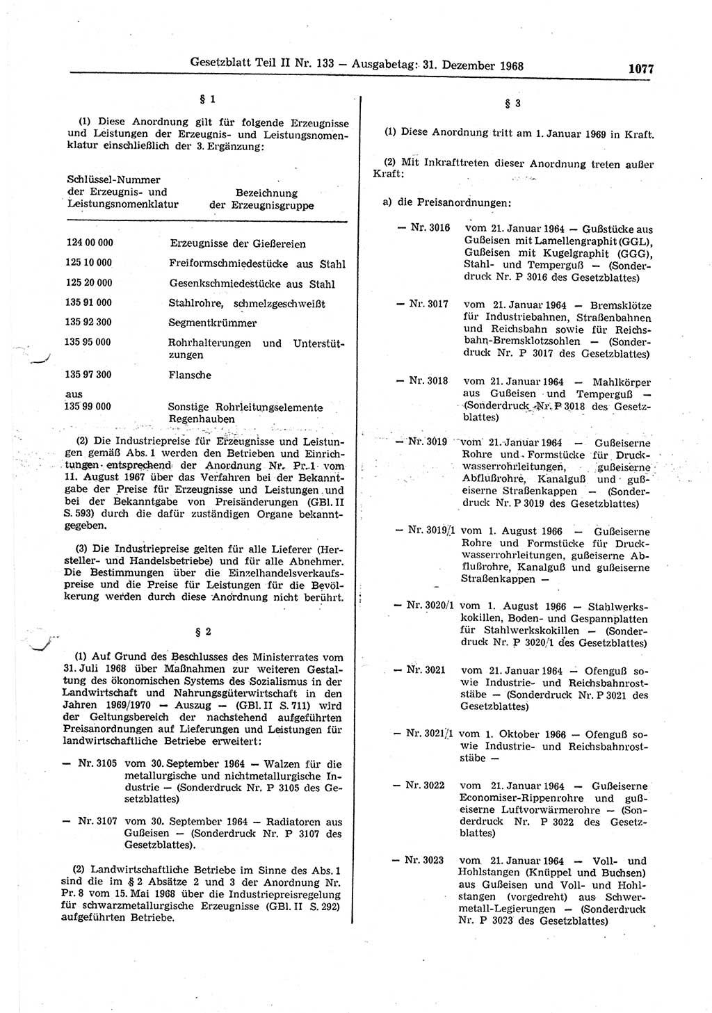 Gesetzblatt (GBl.) der Deutschen Demokratischen Republik (DDR) Teil ⅠⅠ 1968, Seite 1077 (GBl. DDR ⅠⅠ 1968, S. 1077)