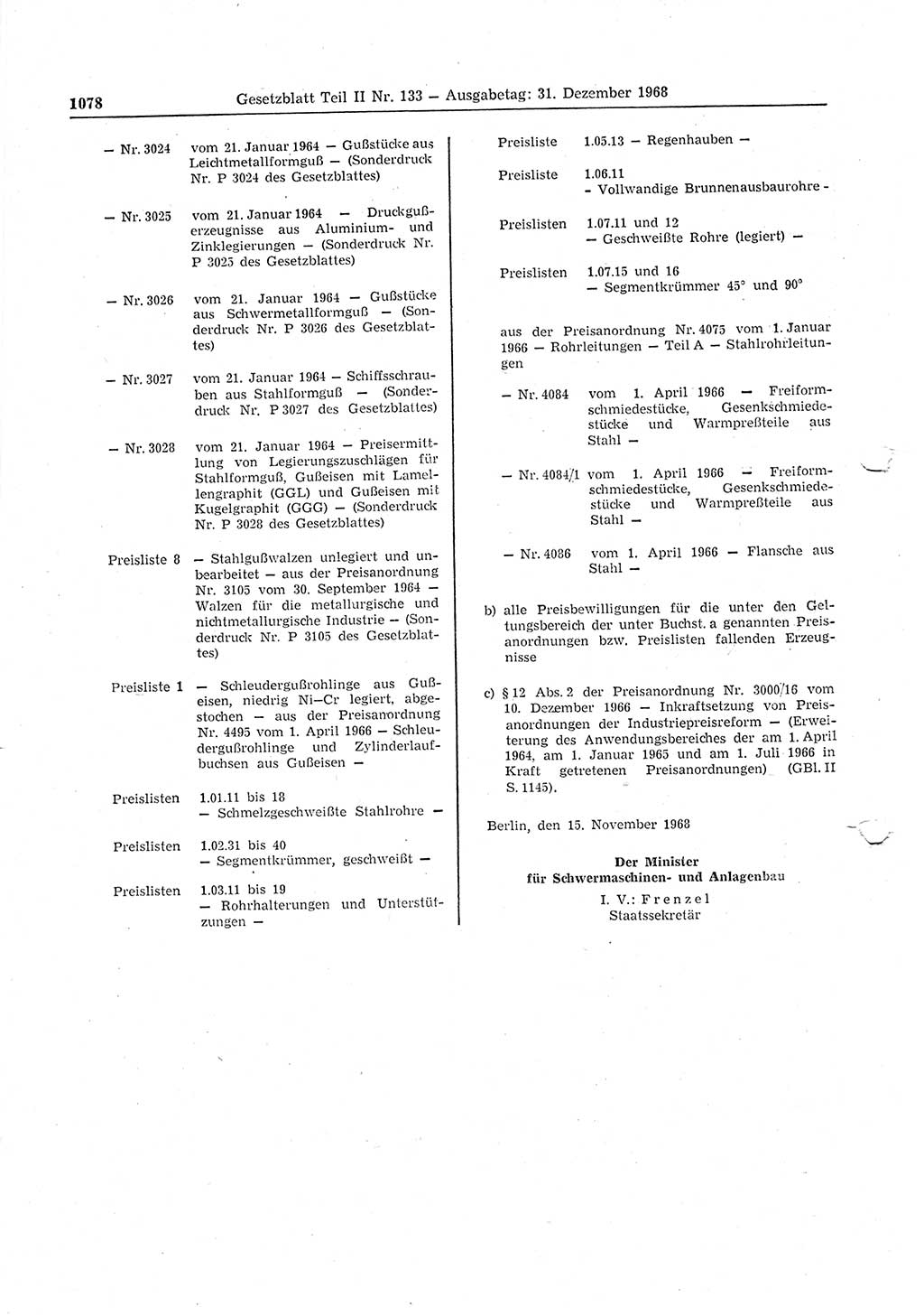Gesetzblatt (GBl.) der Deutschen Demokratischen Republik (DDR) Teil ⅠⅠ 1968, Seite 1078 (GBl. DDR ⅠⅠ 1968, S. 1078)