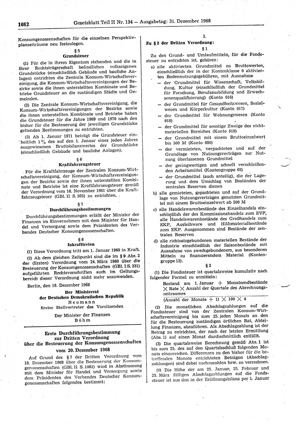 Gesetzblatt (GBl.) der Deutschen Demokratischen Republik (DDR) Teil ⅠⅠ 1968, Seite 1082 (GBl. DDR ⅠⅠ 1968, S. 1082)