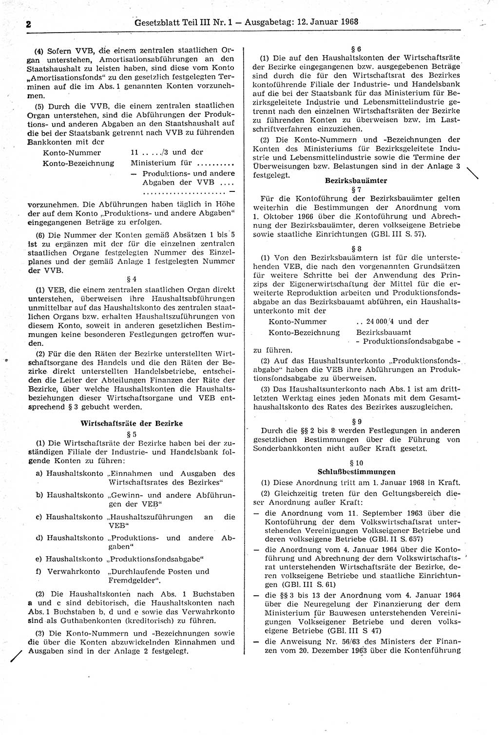 Gesetzblatt (GBl.) der Deutschen Demokratischen Republik (DDR) Teil ⅠⅠⅠ 1968, Seite 2 (GBl. DDR ⅠⅠⅠ 1968, S. 2)