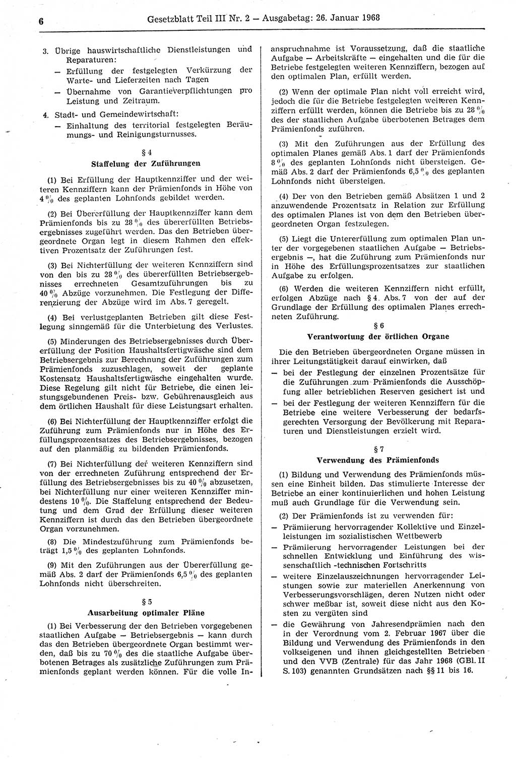 Gesetzblatt (GBl.) der Deutschen Demokratischen Republik (DDR) Teil ⅠⅠⅠ 1968, Seite 6 (GBl. DDR ⅠⅠⅠ 1968, S. 6)