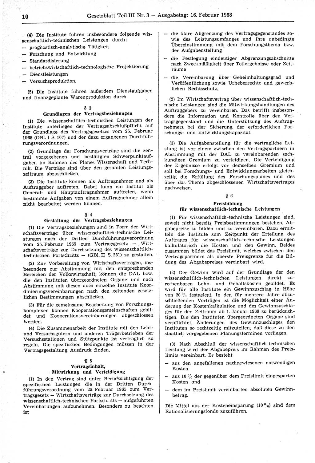Gesetzblatt (GBl.) der Deutschen Demokratischen Republik (DDR) Teil ⅠⅠⅠ 1968, Seite 10 (GBl. DDR ⅠⅠⅠ 1968, S. 10)
