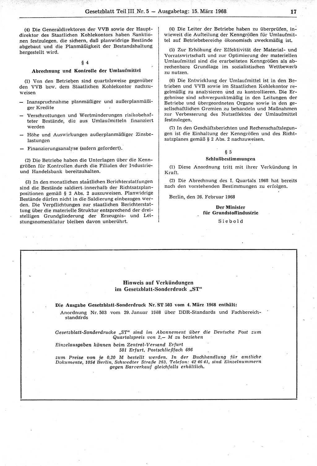 Gesetzblatt (GBl.) der Deutschen Demokratischen Republik (DDR) Teil ⅠⅠⅠ 1968, Seite 17 (GBl. DDR ⅠⅠⅠ 1968, S. 17)