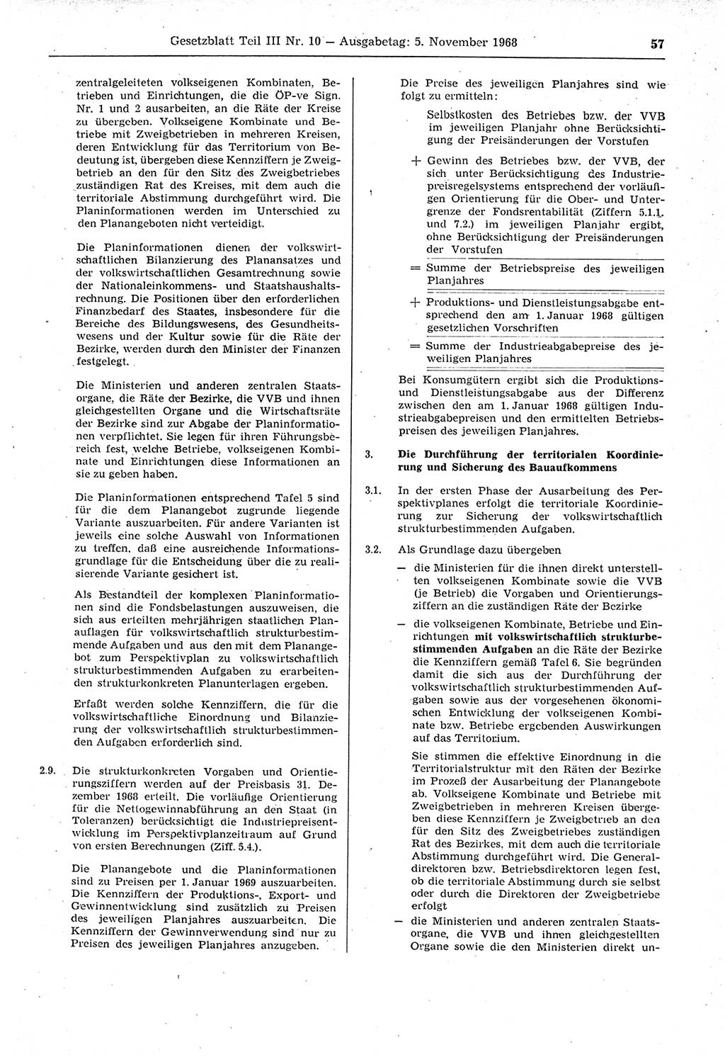 Gesetzblatt (GBl.) der Deutschen Demokratischen Republik (DDR) Teil ⅠⅠⅠ 1968, Seite 57 (GBl. DDR ⅠⅠⅠ 1968, S. 57)