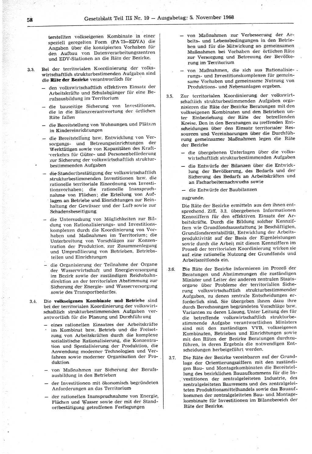 Gesetzblatt (GBl.) der Deutschen Demokratischen Republik (DDR) Teil ⅠⅠⅠ 1968, Seite 58 (GBl. DDR ⅠⅠⅠ 1968, S. 58)