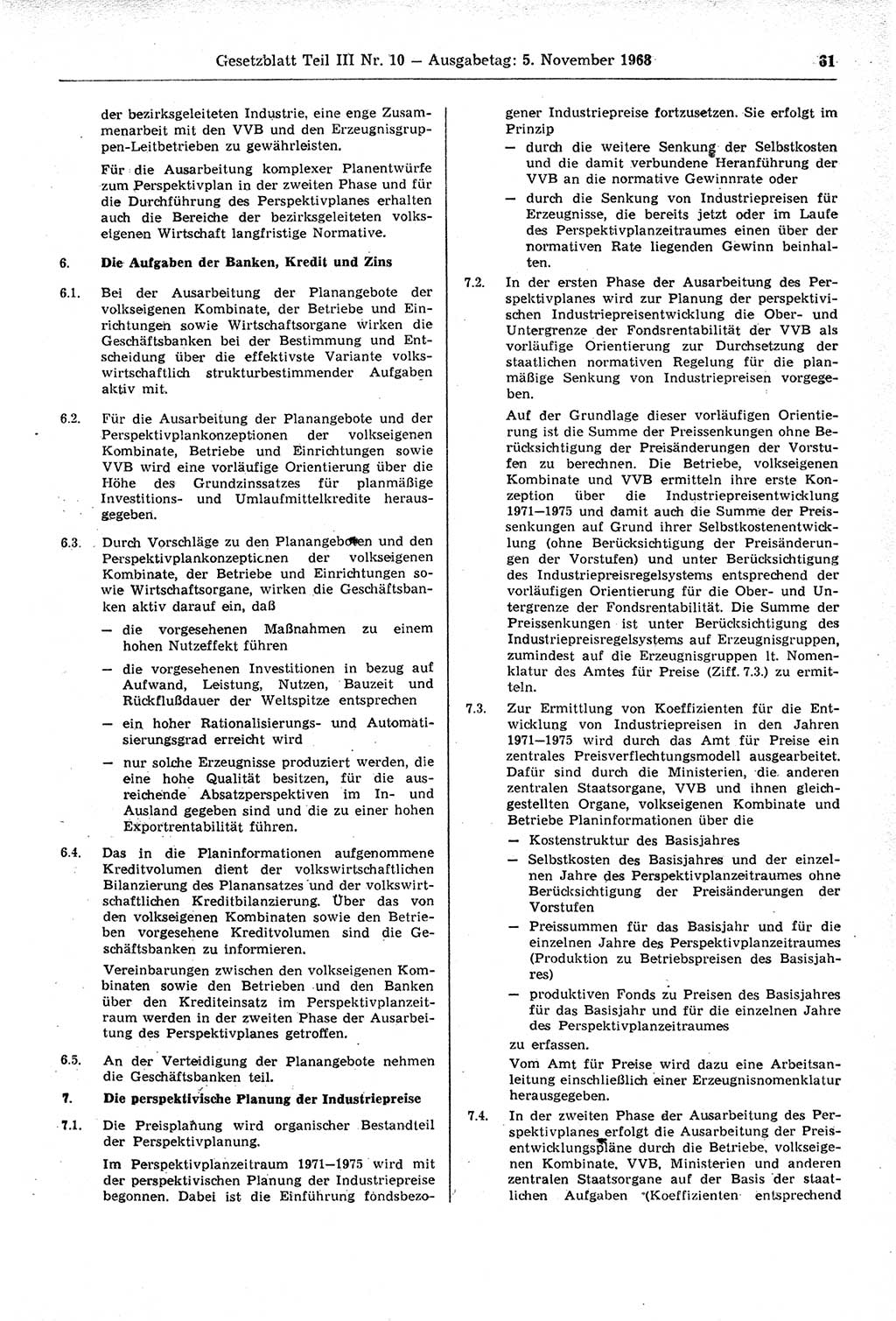 Gesetzblatt (GBl.) der Deutschen Demokratischen Republik (DDR) Teil ⅠⅠⅠ 1968, Seite 61 (GBl. DDR ⅠⅠⅠ 1968, S. 61)