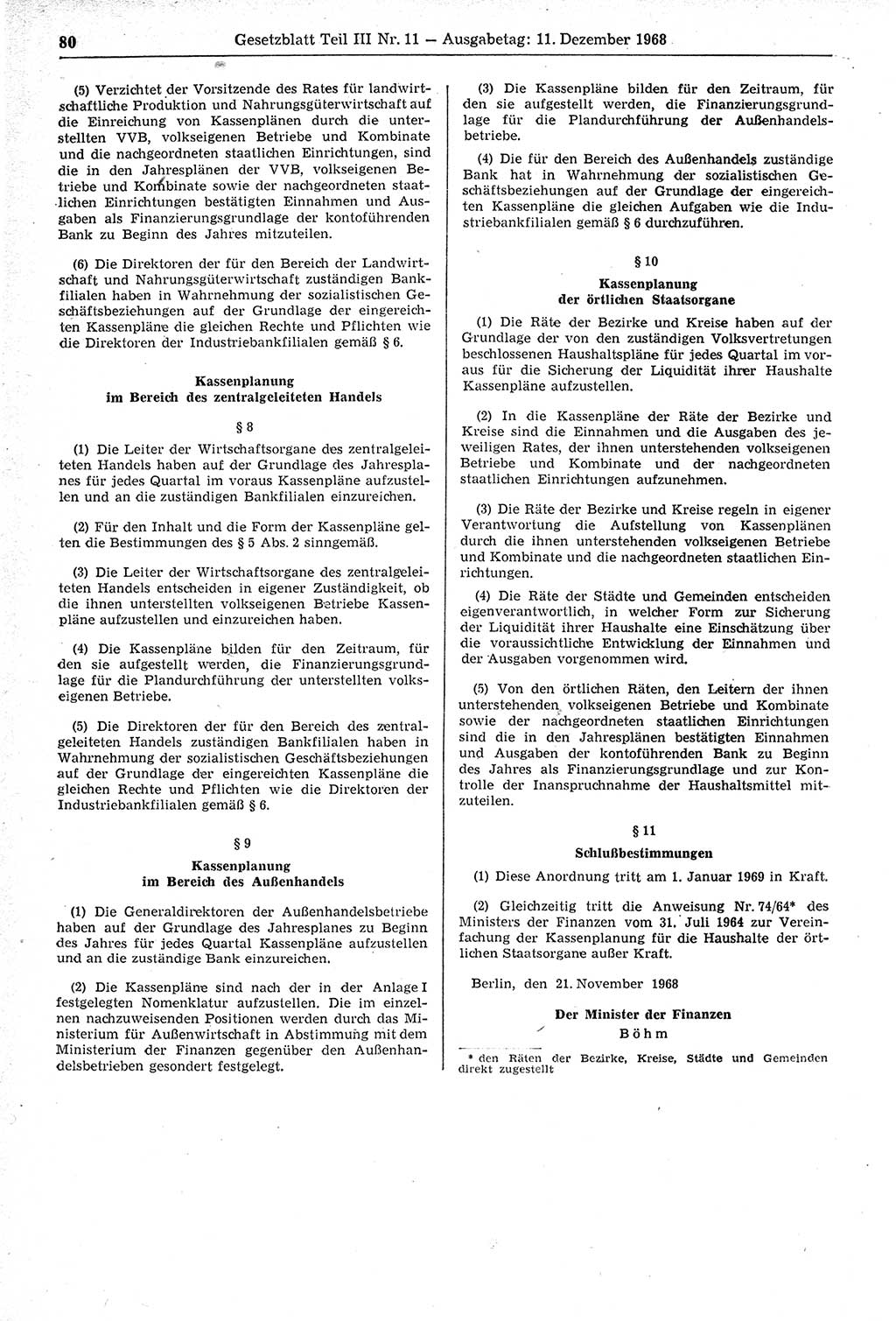 Gesetzblatt (GBl.) der Deutschen Demokratischen Republik (DDR) Teil ⅠⅠⅠ 1968, Seite 80 (GBl. DDR ⅠⅠⅠ 1968, S. 80)
