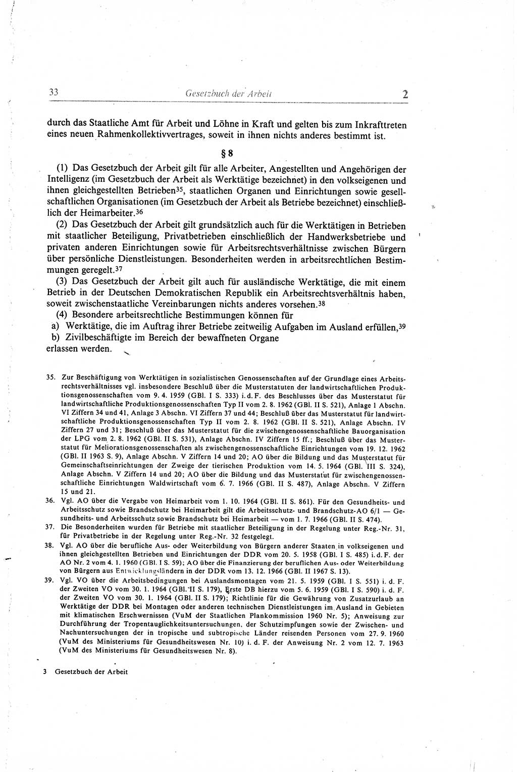 Gesetzbuch der Arbeit (GBA) und andere ausgewählte rechtliche Bestimmungen [Deutsche Demokratische Republik (DDR)] 1968, Seite 33 (GBA DDR 1968, S. 33)