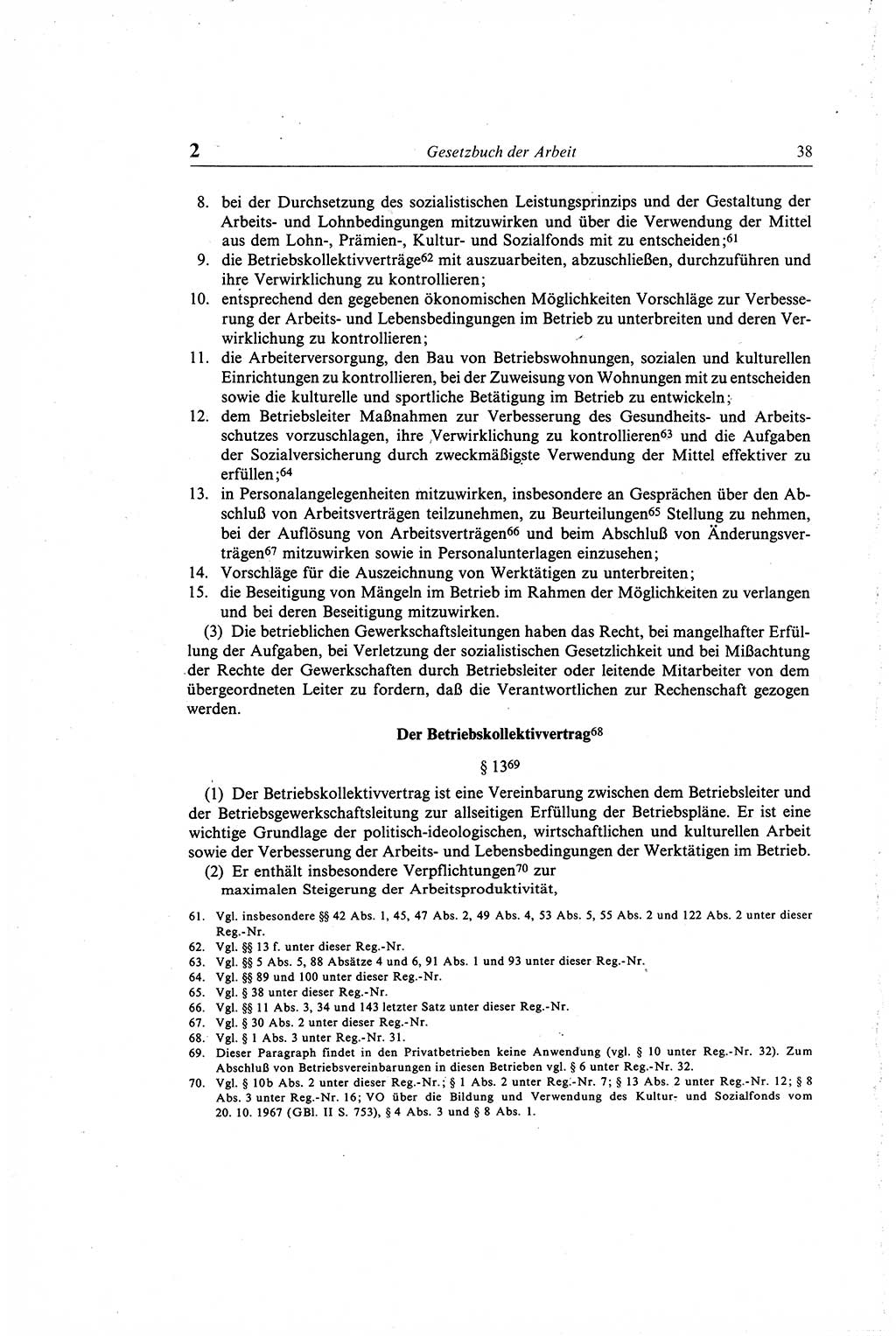 Gesetzbuch der Arbeit (GBA) und andere ausgewählte rechtliche Bestimmungen [Deutsche Demokratische Republik (DDR)] 1968, Seite 38 (GBA DDR 1968, S. 38)