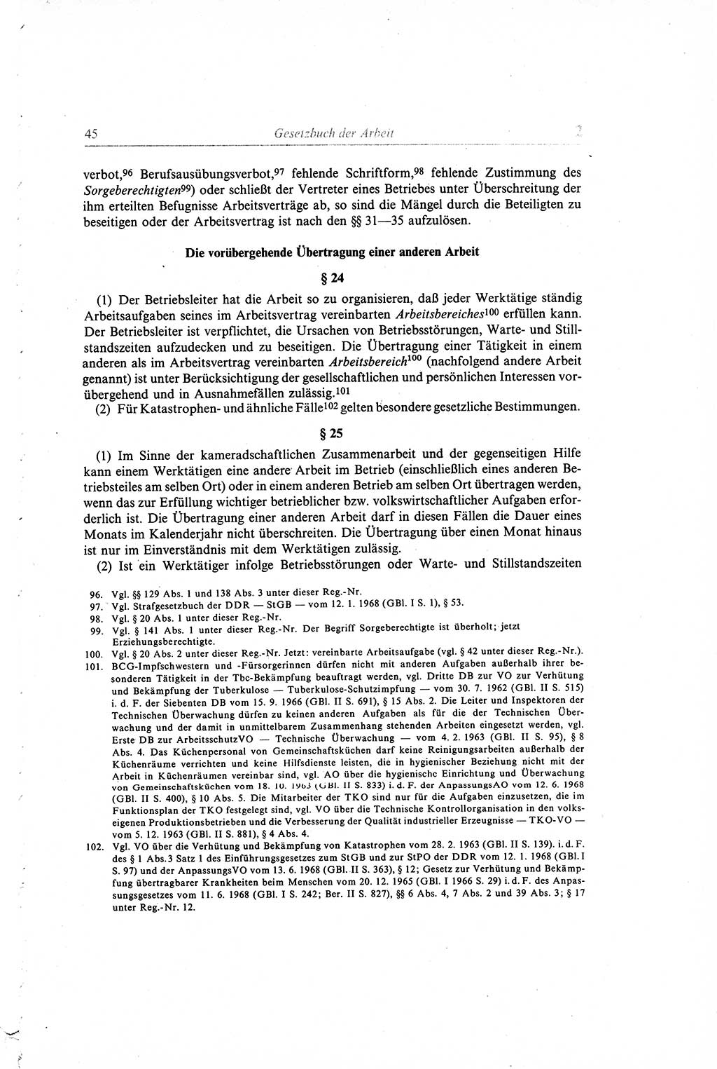 Gesetzbuch der Arbeit (GBA) und andere ausgewählte rechtliche Bestimmungen [Deutsche Demokratische Republik (DDR)] 1968, Seite 45 (GBA DDR 1968, S. 45)