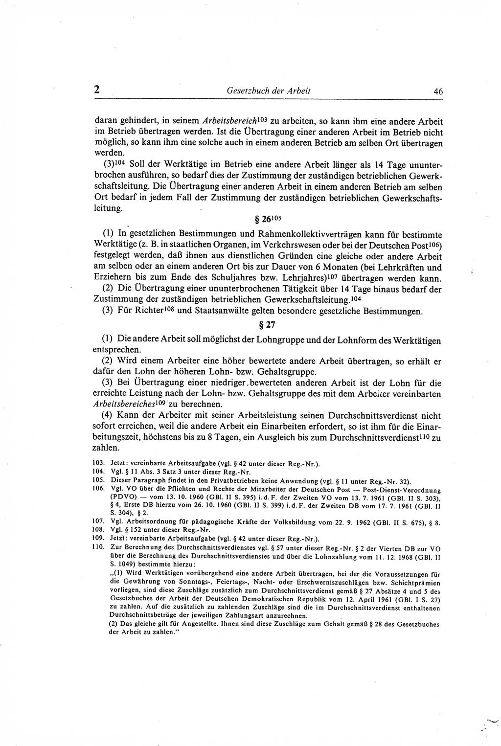 Gesetzbuch der Arbeit (GBA) und andere ausgewählte rechtliche Bestimmungen [Deutsche Demokratische Republik (DDR)] 1968, Seite 46 (GBA DDR 1968, S. 46)