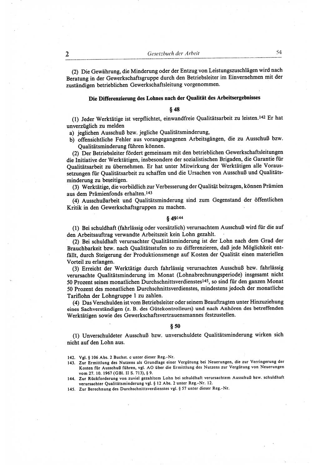 Gesetzbuch der Arbeit (GBA) und andere ausgewählte rechtliche Bestimmungen [Deutsche Demokratische Republik (DDR)] 1968, Seite 54 (GBA DDR 1968, S. 54)
