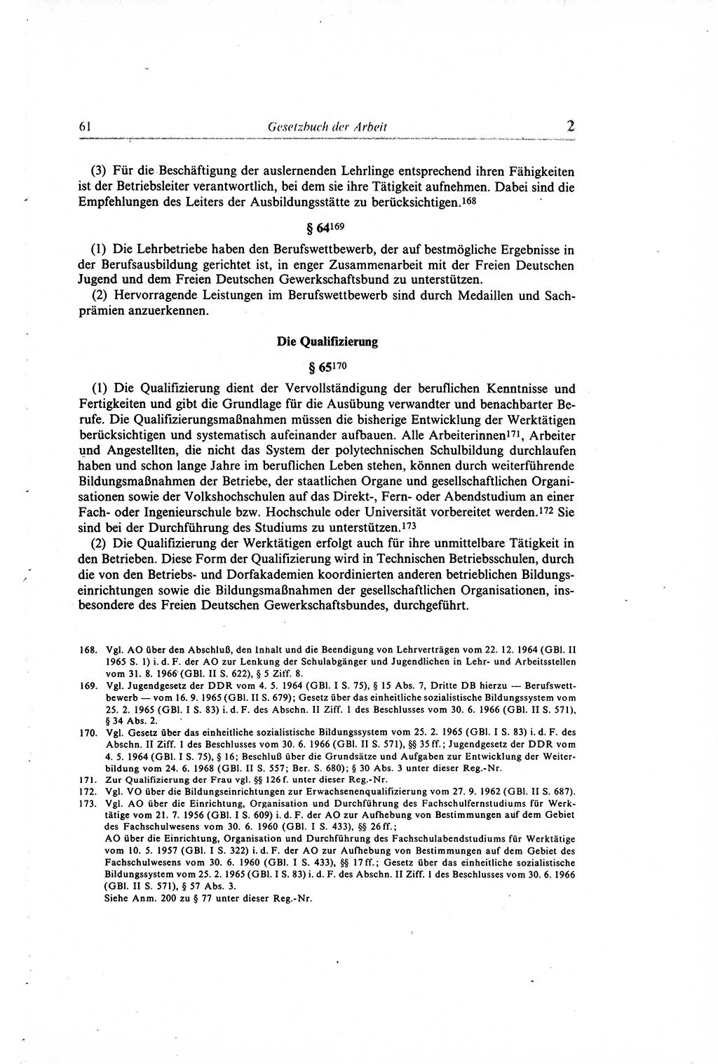 Gesetzbuch der Arbeit (GBA) und andere ausgewählte rechtliche Bestimmungen [Deutsche Demokratische Republik (DDR)] 1968, Seite 61 (GBA DDR 1968, S. 61)