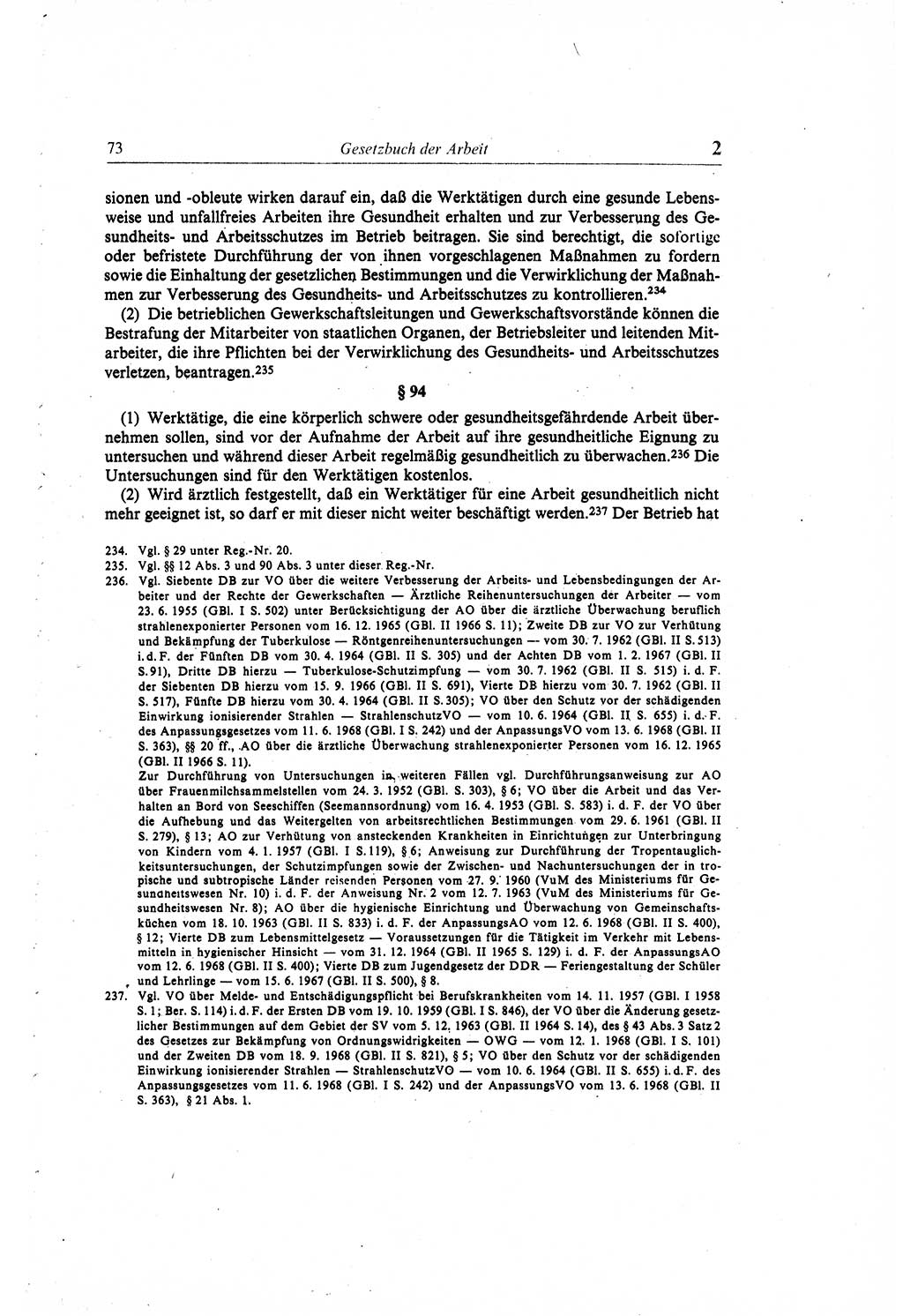 Gesetzbuch der Arbeit (GBA) und andere ausgewählte rechtliche Bestimmungen [Deutsche Demokratische Republik (DDR)] 1968, Seite 73 (GBA DDR 1968, S. 73)