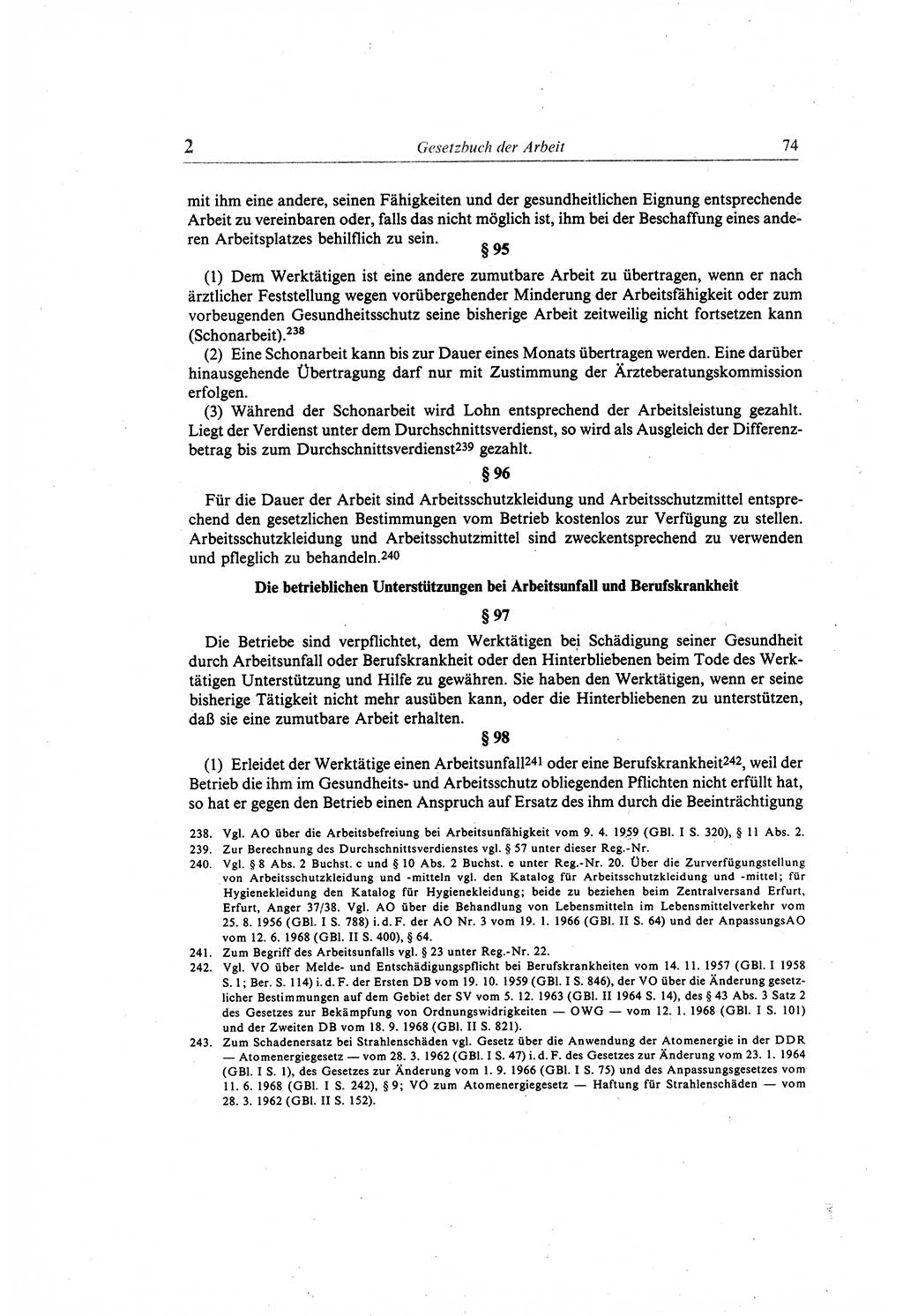 Gesetzbuch der Arbeit (GBA) und andere ausgewählte rechtliche Bestimmungen [Deutsche Demokratische Republik (DDR)] 1968, Seite 74 (GBA DDR 1968, S. 74)