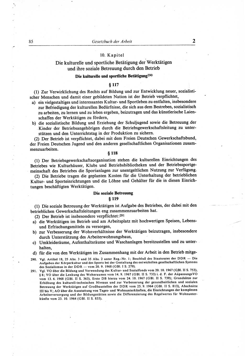 Gesetzbuch der Arbeit (GBA) und andere ausgewählte rechtliche Bestimmungen [Deutsche Demokratische Republik (DDR)] 1968, Seite 85 (GBA DDR 1968, S. 85)