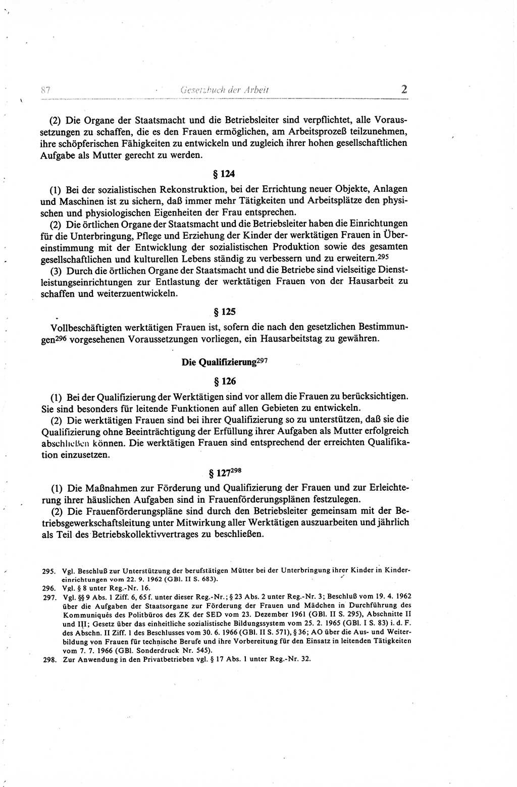 Gesetzbuch der Arbeit (GBA) und andere ausgewählte rechtliche Bestimmungen [Deutsche Demokratische Republik (DDR)] 1968, Seite 87 (GBA DDR 1968, S. 87)