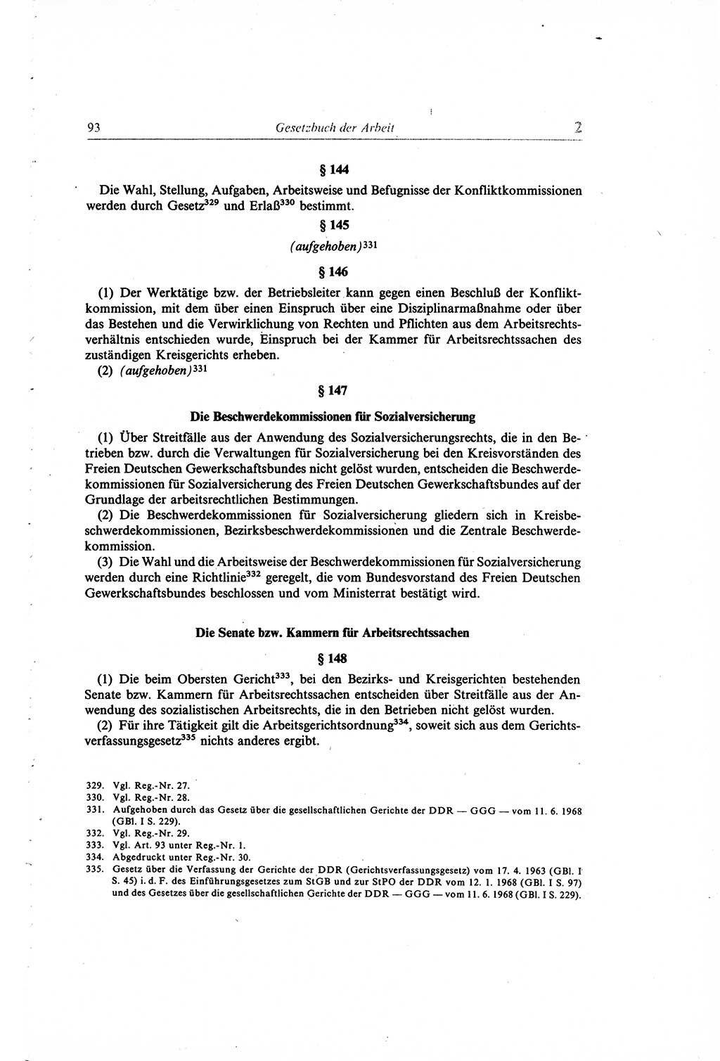 Gesetzbuch der Arbeit (GBA) und andere ausgewählte rechtliche Bestimmungen [Deutsche Demokratische Republik (DDR)] 1968, Seite 93 (GBA DDR 1968, S. 93)