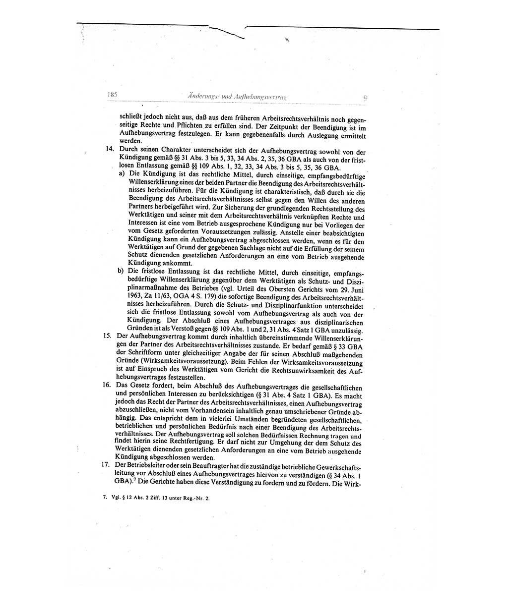 Gesetzbuch der Arbeit (GBA) und andere ausgewählte rechtliche Bestimmungen [Deutsche Demokratische Republik (DDR)] 1968, Seite 185 (GBA DDR 1968, S. 185)