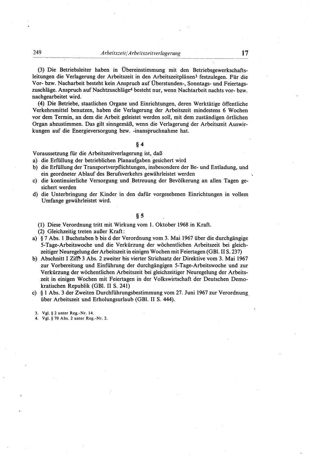 Gesetzbuch der Arbeit (GBA) und andere ausgewählte rechtliche Bestimmungen [Deutsche Demokratische Republik (DDR)] 1968, Seite 249 (GBA DDR 1968, S. 249)