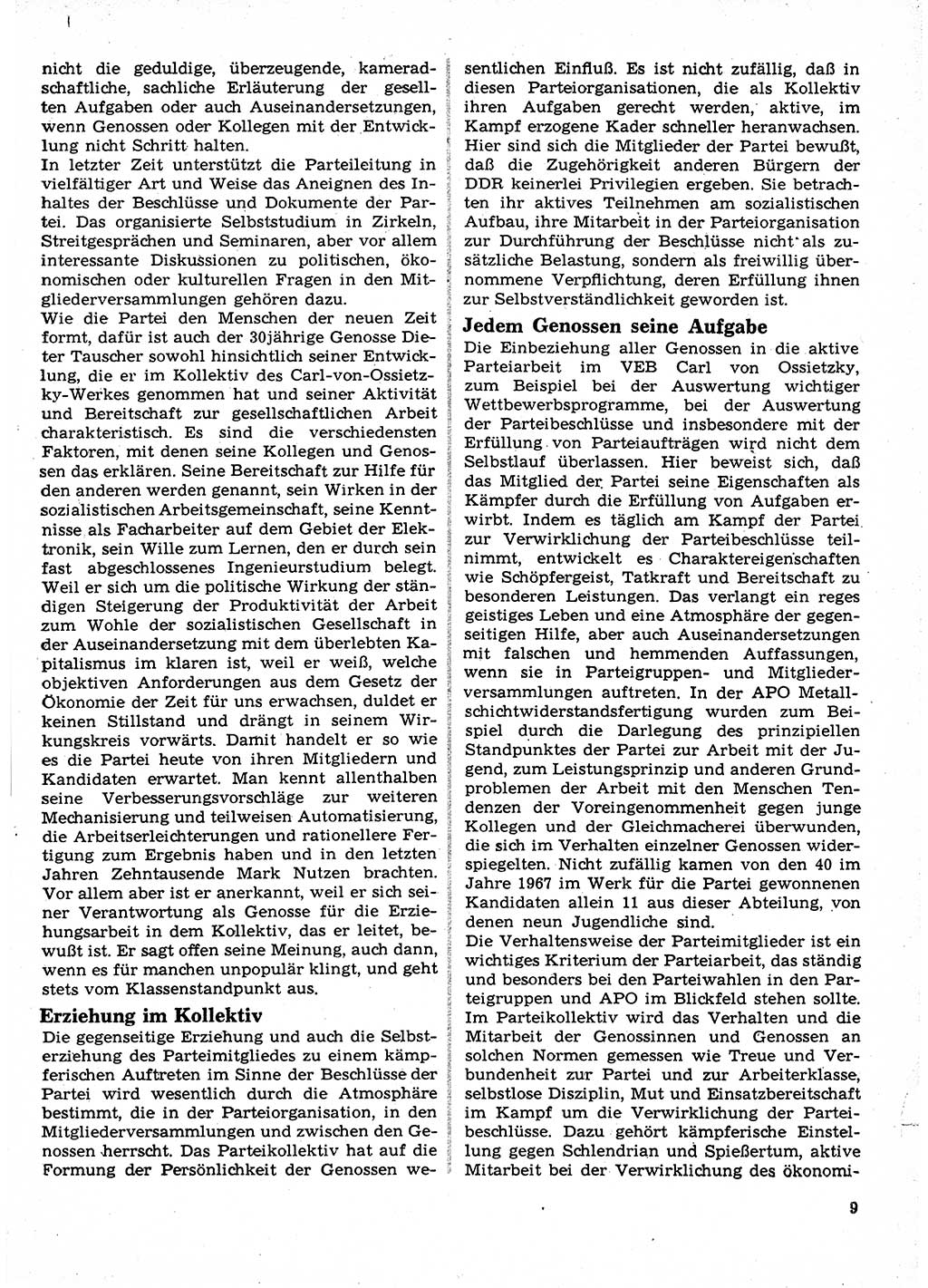 Neuer Weg (NW), Organ des Zentralkomitees (ZK) der SED (Sozialistische Einheitspartei Deutschlands) für Fragen des Parteilebens, 23. Jahrgang [Deutsche Demokratische Republik (DDR)] 1968, Seite 9 (NW ZK SED DDR 1968, S. 9)