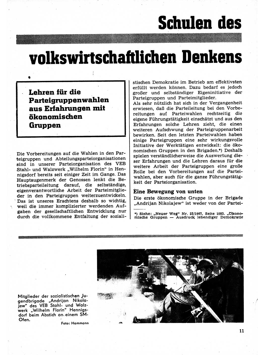 Neuer Weg (NW), Organ des Zentralkomitees (ZK) der SED (Sozialistische Einheitspartei Deutschlands) für Fragen des Parteilebens, 23. Jahrgang [Deutsche Demokratische Republik (DDR)] 1968, Seite 11 (NW ZK SED DDR 1968, S. 11)