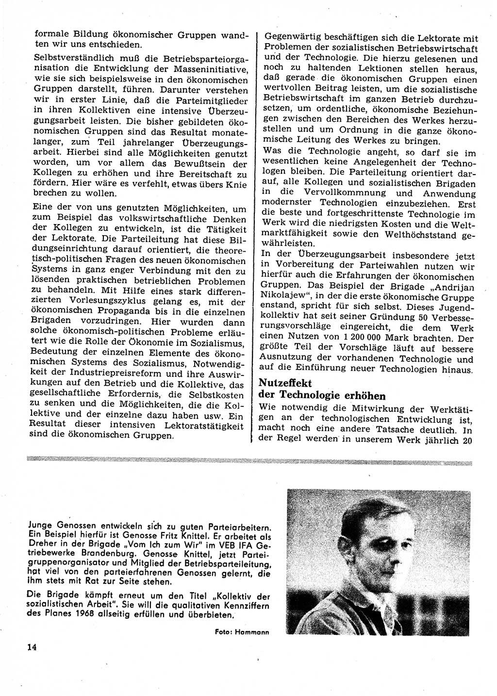 Neuer Weg (NW), Organ des Zentralkomitees (ZK) der SED (Sozialistische Einheitspartei Deutschlands) für Fragen des Parteilebens, 23. Jahrgang [Deutsche Demokratische Republik (DDR)] 1968, Seite 14 (NW ZK SED DDR 1968, S. 14)