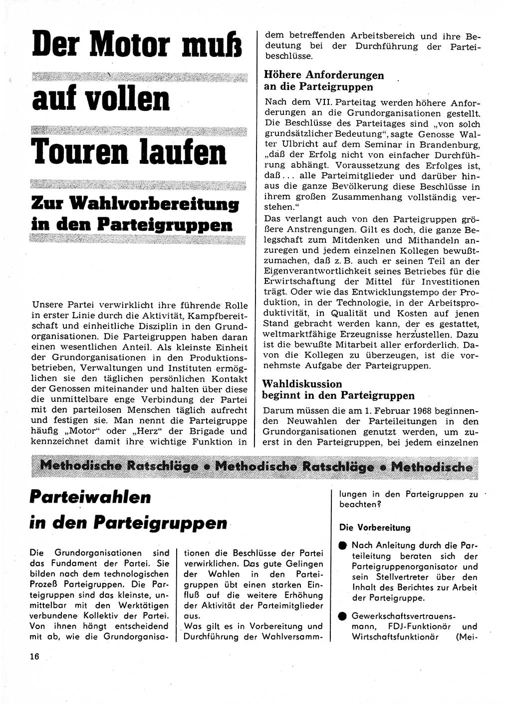 Neuer Weg (NW), Organ des Zentralkomitees (ZK) der SED (Sozialistische Einheitspartei Deutschlands) für Fragen des Parteilebens, 23. Jahrgang [Deutsche Demokratische Republik (DDR)] 1968, Seite 16 (NW ZK SED DDR 1968, S. 16)