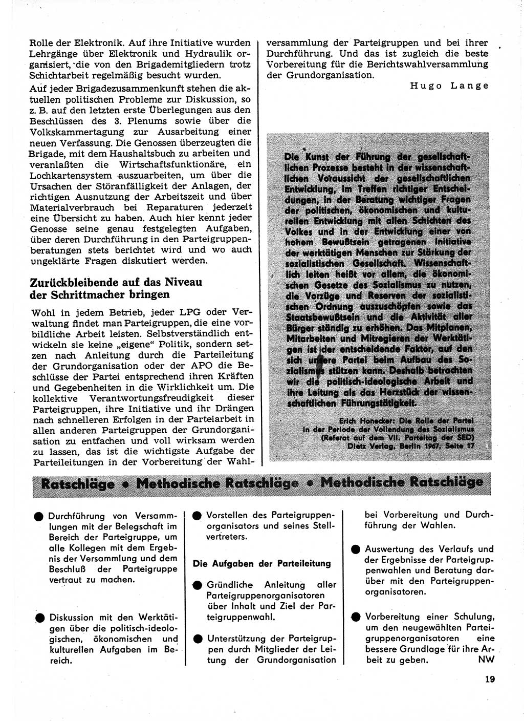 Neuer Weg (NW), Organ des Zentralkomitees (ZK) der SED (Sozialistische Einheitspartei Deutschlands) für Fragen des Parteilebens, 23. Jahrgang [Deutsche Demokratische Republik (DDR)] 1968, Seite 19 (NW ZK SED DDR 1968, S. 19)