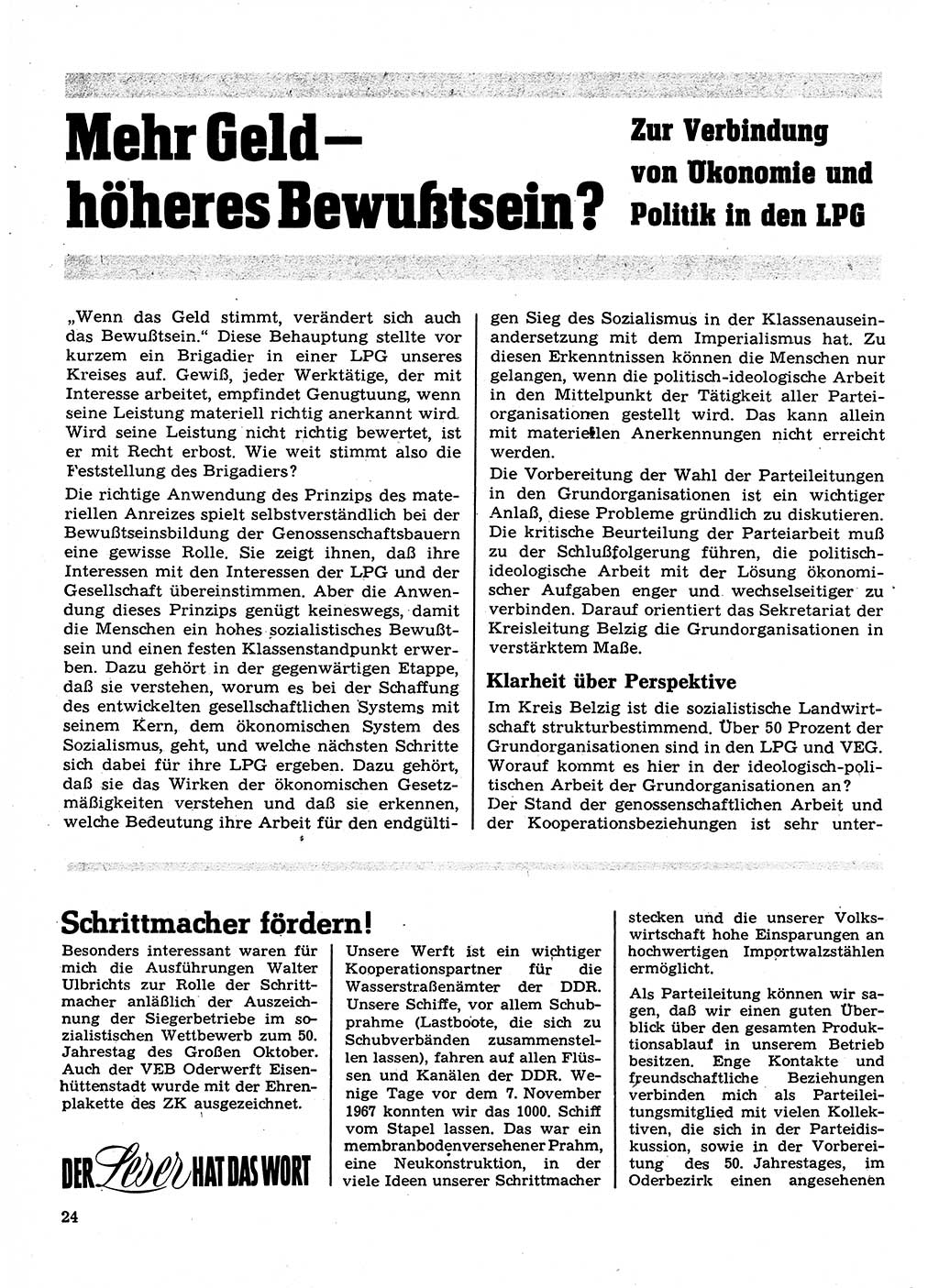 Neuer Weg (NW), Organ des Zentralkomitees (ZK) der SED (Sozialistische Einheitspartei Deutschlands) für Fragen des Parteilebens, 23. Jahrgang [Deutsche Demokratische Republik (DDR)] 1968, Seite 24 (NW ZK SED DDR 1968, S. 24)