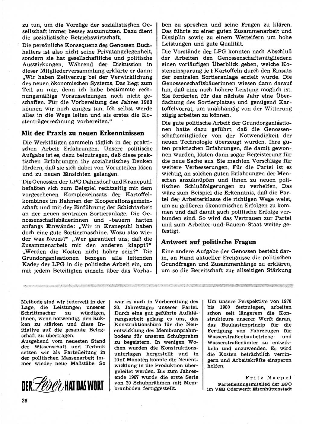 Neuer Weg (NW), Organ des Zentralkomitees (ZK) der SED (Sozialistische Einheitspartei Deutschlands) für Fragen des Parteilebens, 23. Jahrgang [Deutsche Demokratische Republik (DDR)] 1968, Seite 26 (NW ZK SED DDR 1968, S. 26)