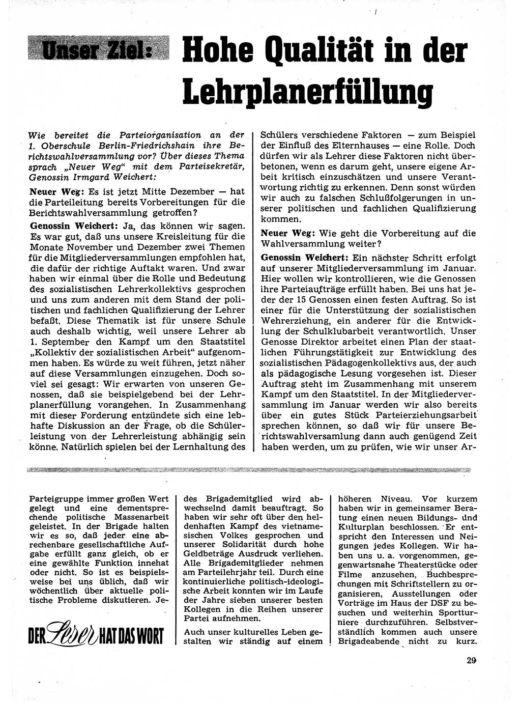 Neuer Weg (NW), Organ des Zentralkomitees (ZK) der SED (Sozialistische Einheitspartei Deutschlands) für Fragen des Parteilebens, 23. Jahrgang [Deutsche Demokratische Republik (DDR)] 1968, Seite 29 (NW ZK SED DDR 1968, S. 29)