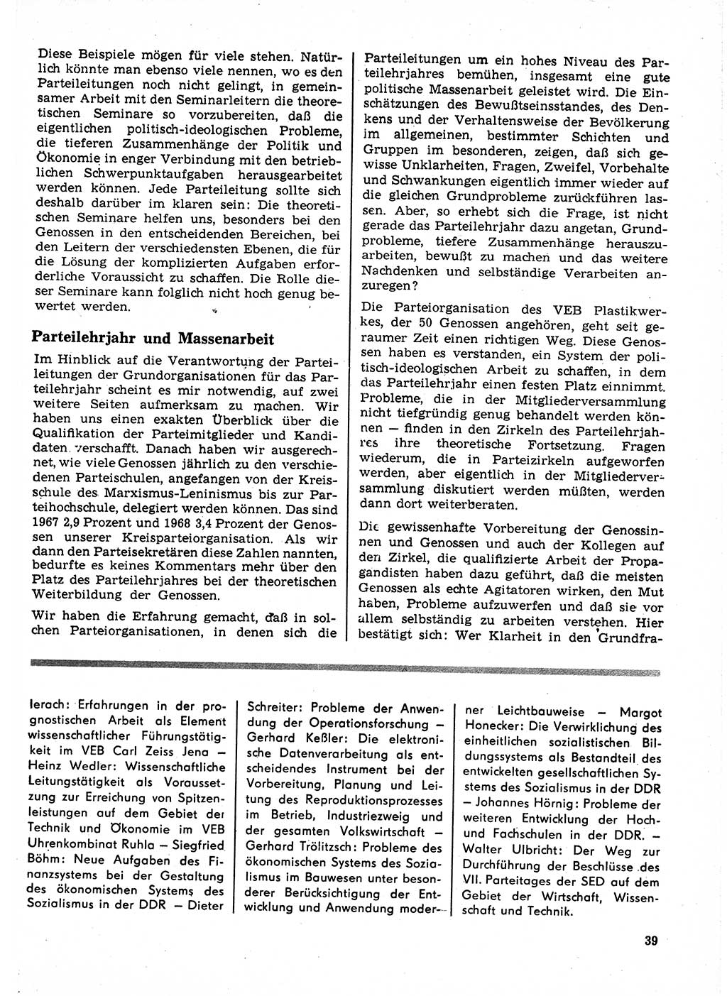 Neuer Weg (NW), Organ des Zentralkomitees (ZK) der SED (Sozialistische Einheitspartei Deutschlands) für Fragen des Parteilebens, 23. Jahrgang [Deutsche Demokratische Republik (DDR)] 1968, Seite 39 (NW ZK SED DDR 1968, S. 39)