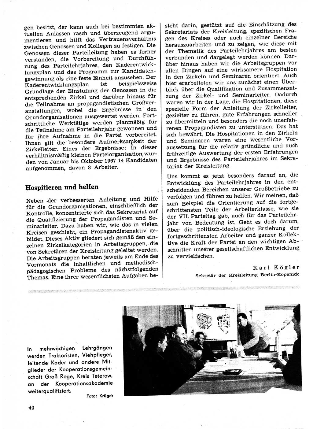 Neuer Weg (NW), Organ des Zentralkomitees (ZK) der SED (Sozialistische Einheitspartei Deutschlands) für Fragen des Parteilebens, 23. Jahrgang [Deutsche Demokratische Republik (DDR)] 1968, Seite 40 (NW ZK SED DDR 1968, S. 40)