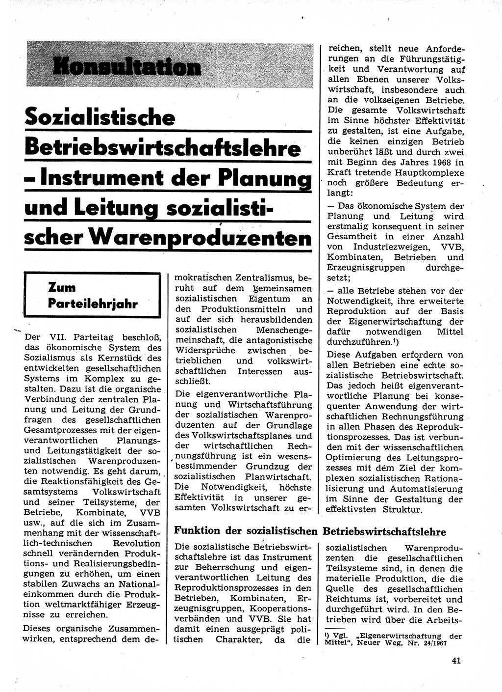 Neuer Weg (NW), Organ des Zentralkomitees (ZK) der SED (Sozialistische Einheitspartei Deutschlands) für Fragen des Parteilebens, 23. Jahrgang [Deutsche Demokratische Republik (DDR)] 1968, Seite 41 (NW ZK SED DDR 1968, S. 41)