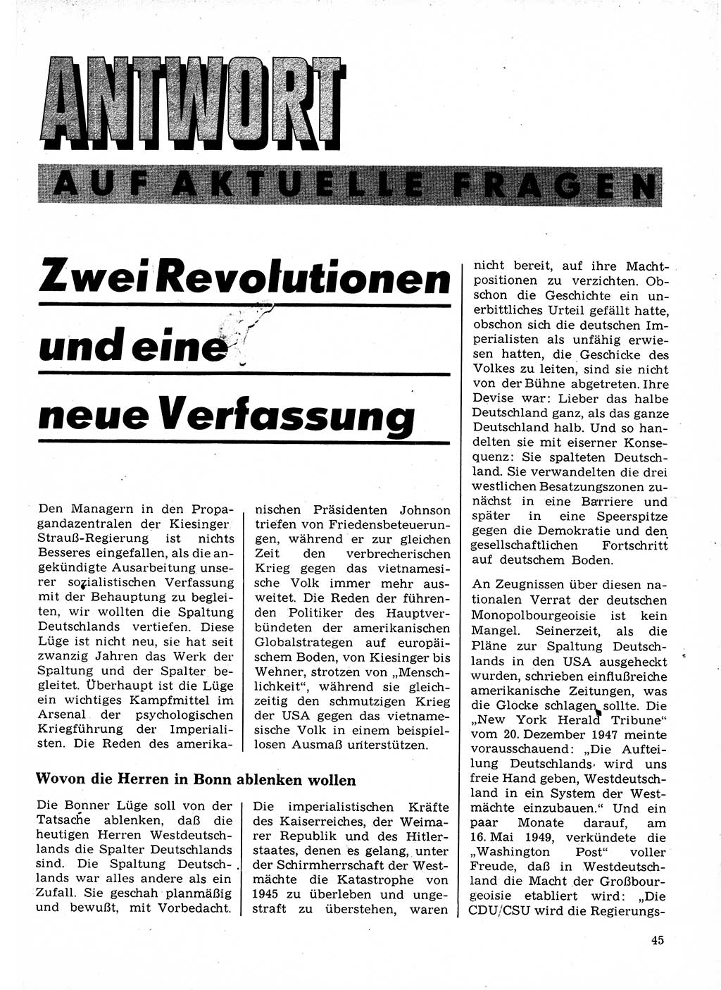 Neuer Weg (NW), Organ des Zentralkomitees (ZK) der SED (Sozialistische Einheitspartei Deutschlands) für Fragen des Parteilebens, 23. Jahrgang [Deutsche Demokratische Republik (DDR)] 1968, Seite 45 (NW ZK SED DDR 1968, S. 45)