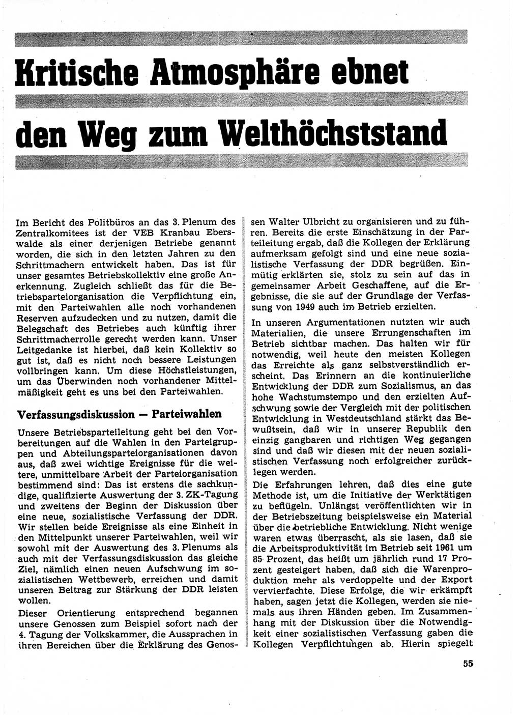 Neuer Weg (NW), Organ des Zentralkomitees (ZK) der SED (Sozialistische Einheitspartei Deutschlands) für Fragen des Parteilebens, 23. Jahrgang [Deutsche Demokratische Republik (DDR)] 1968, Seite 55 (NW ZK SED DDR 1968, S. 55)