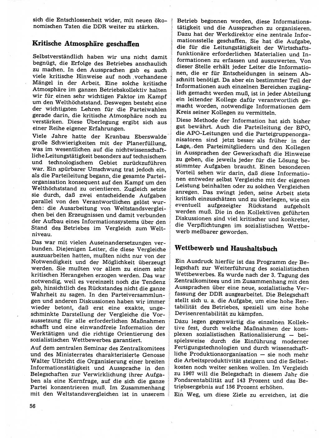 Neuer Weg (NW), Organ des Zentralkomitees (ZK) der SED (Sozialistische Einheitspartei Deutschlands) für Fragen des Parteilebens, 23. Jahrgang [Deutsche Demokratische Republik (DDR)] 1968, Seite 56 (NW ZK SED DDR 1968, S. 56)