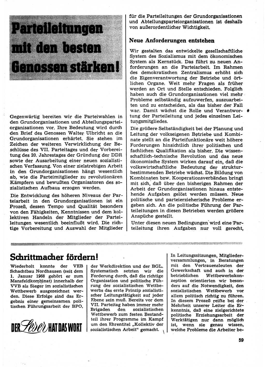 Neuer Weg (NW), Organ des Zentralkomitees (ZK) der SED (Sozialistische Einheitspartei Deutschlands) für Fragen des Parteilebens, 23. Jahrgang [Deutsche Demokratische Republik (DDR)] 1968, Seite 59 (NW ZK SED DDR 1968, S. 59)