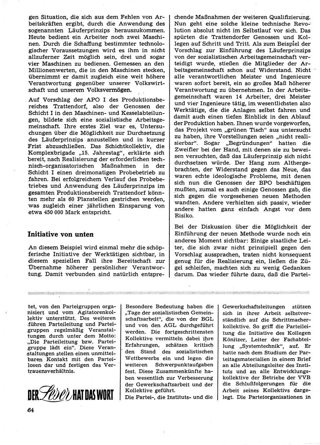 Neuer Weg (NW), Organ des Zentralkomitees (ZK) der SED (Sozialistische Einheitspartei Deutschlands) für Fragen des Parteilebens, 23. Jahrgang [Deutsche Demokratische Republik (DDR)] 1968, Seite 64 (NW ZK SED DDR 1968, S. 64)