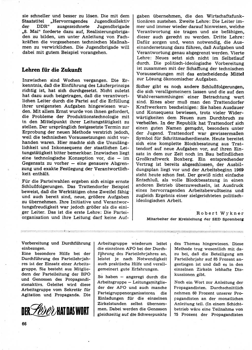 Neuer Weg (NW), Organ des Zentralkomitees (ZK) der SED (Sozialistische Einheitspartei Deutschlands) für Fragen des Parteilebens, 23. Jahrgang [Deutsche Demokratische Republik (DDR)] 1968, Seite 66 (NW ZK SED DDR 1968, S. 66)