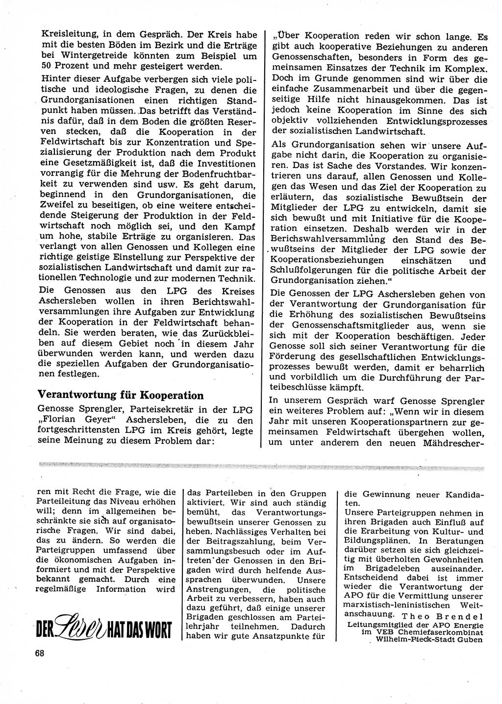 Neuer Weg (NW), Organ des Zentralkomitees (ZK) der SED (Sozialistische Einheitspartei Deutschlands) für Fragen des Parteilebens, 23. Jahrgang [Deutsche Demokratische Republik (DDR)] 1968, Seite 68 (NW ZK SED DDR 1968, S. 68)