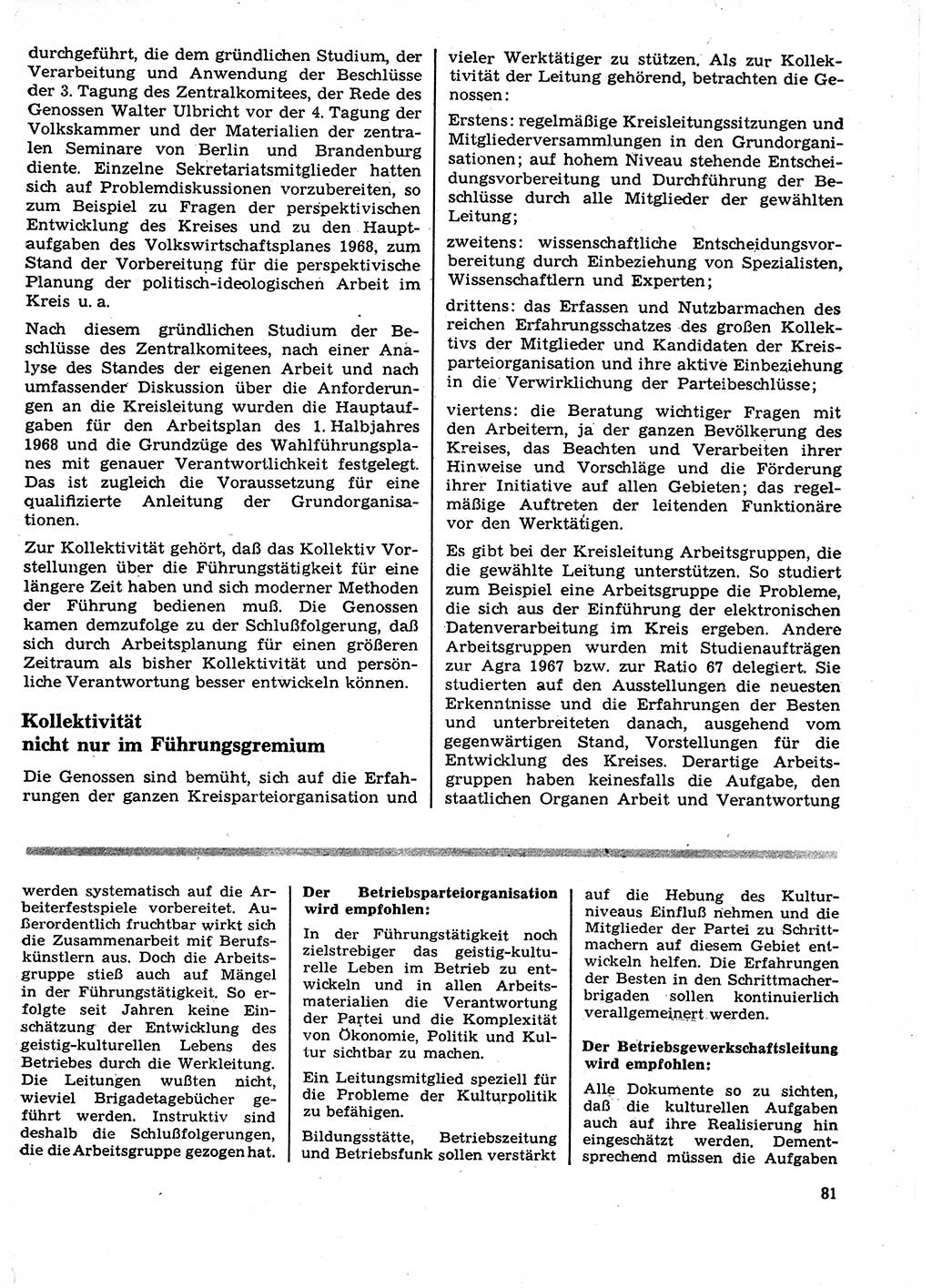 Neuer Weg (NW), Organ des Zentralkomitees (ZK) der SED (Sozialistische Einheitspartei Deutschlands) für Fragen des Parteilebens, 23. Jahrgang [Deutsche Demokratische Republik (DDR)] 1968, Seite 81 (NW ZK SED DDR 1968, S. 81)