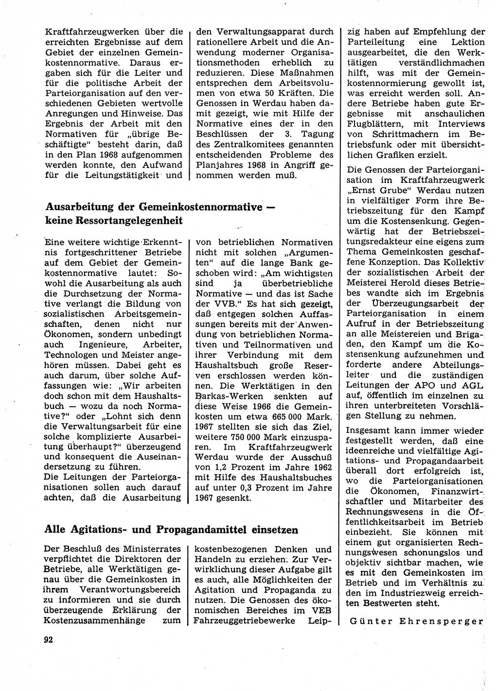 Neuer Weg (NW), Organ des Zentralkomitees (ZK) der SED (Sozialistische Einheitspartei Deutschlands) für Fragen des Parteilebens, 23. Jahrgang [Deutsche Demokratische Republik (DDR)] 1968, Seite 92 (NW ZK SED DDR 1968, S. 92)