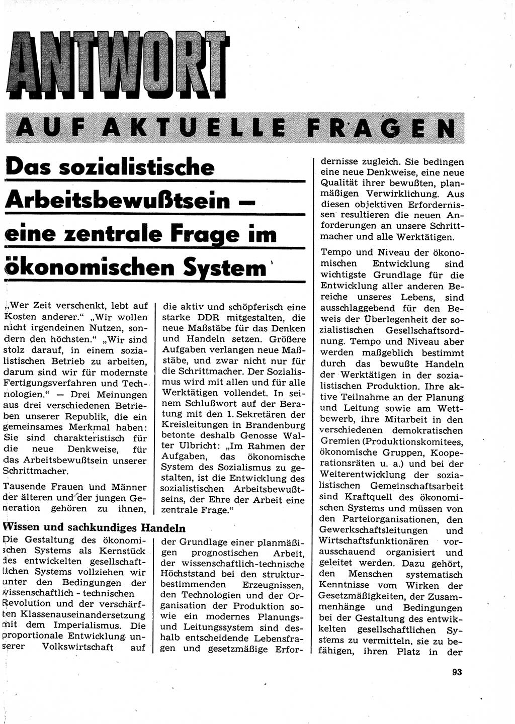 Neuer Weg (NW), Organ des Zentralkomitees (ZK) der SED (Sozialistische Einheitspartei Deutschlands) für Fragen des Parteilebens, 23. Jahrgang [Deutsche Demokratische Republik (DDR)] 1968, Seite 93 (NW ZK SED DDR 1968, S. 93)