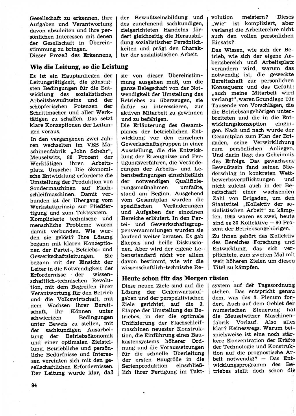 Neuer Weg (NW), Organ des Zentralkomitees (ZK) der SED (Sozialistische Einheitspartei Deutschlands) für Fragen des Parteilebens, 23. Jahrgang [Deutsche Demokratische Republik (DDR)] 1968, Seite 94 (NW ZK SED DDR 1968, S. 94)
