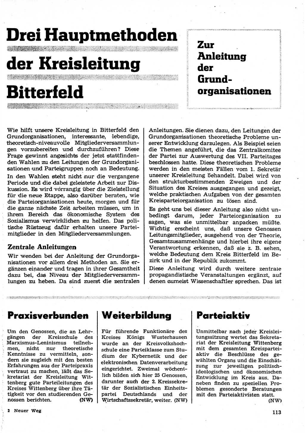 Neuer Weg (NW), Organ des Zentralkomitees (ZK) der SED (Sozialistische Einheitspartei Deutschlands) für Fragen des Parteilebens, 23. Jahrgang [Deutsche Demokratische Republik (DDR)] 1968, Seite 113 (NW ZK SED DDR 1968, S. 113)