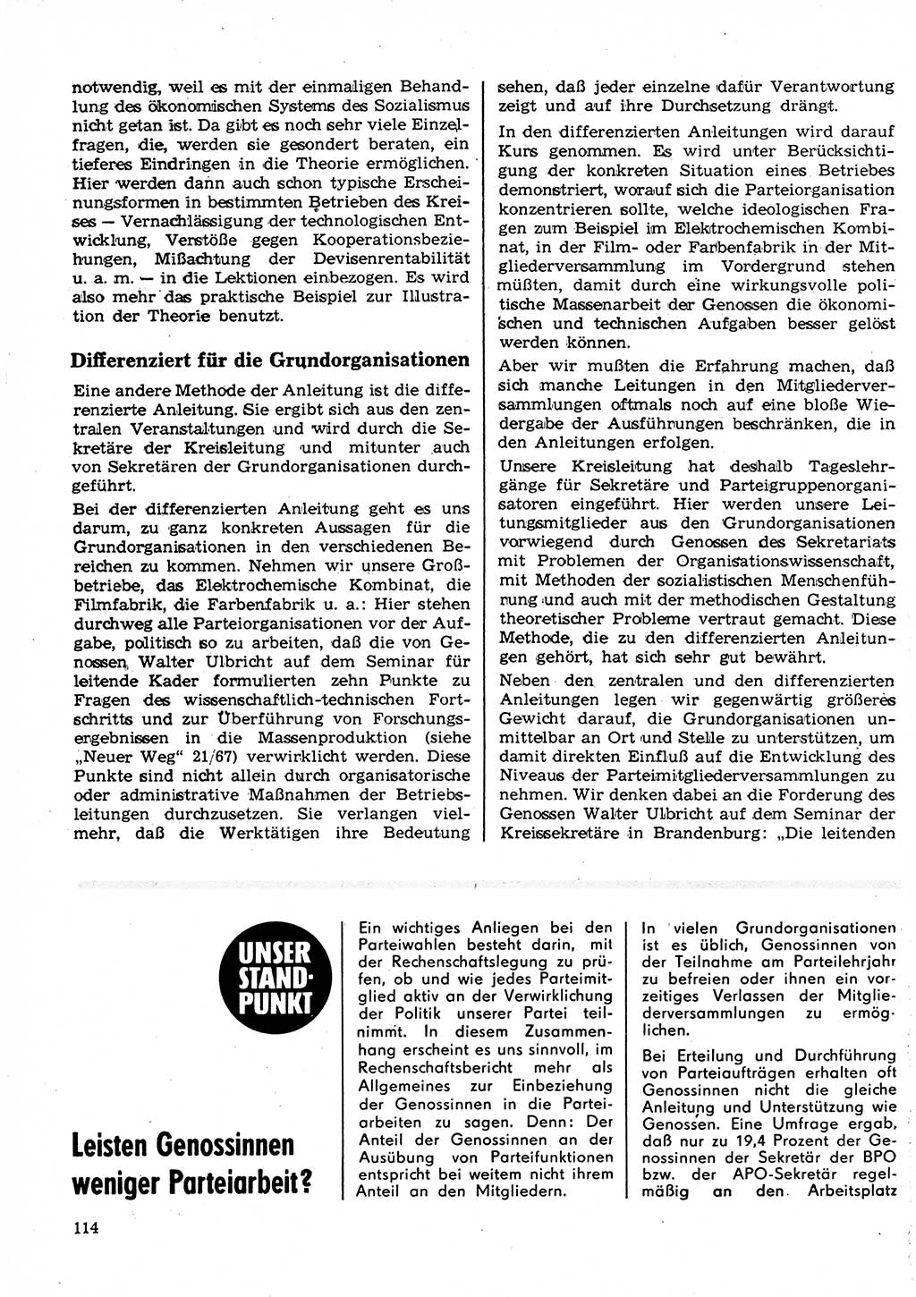 Neuer Weg (NW), Organ des Zentralkomitees (ZK) der SED (Sozialistische Einheitspartei Deutschlands) für Fragen des Parteilebens, 23. Jahrgang [Deutsche Demokratische Republik (DDR)] 1968, Seite 114 (NW ZK SED DDR 1968, S. 114)